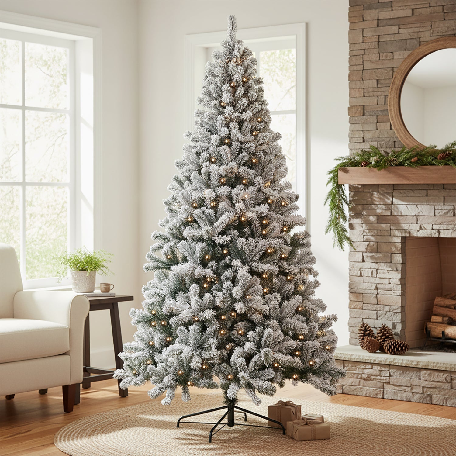 DICTROLUX - Albero di Natale Luminoso Monte Evans Innevato 350 LED Bianco Caldo - h210 cm diametro alla base 120 cm